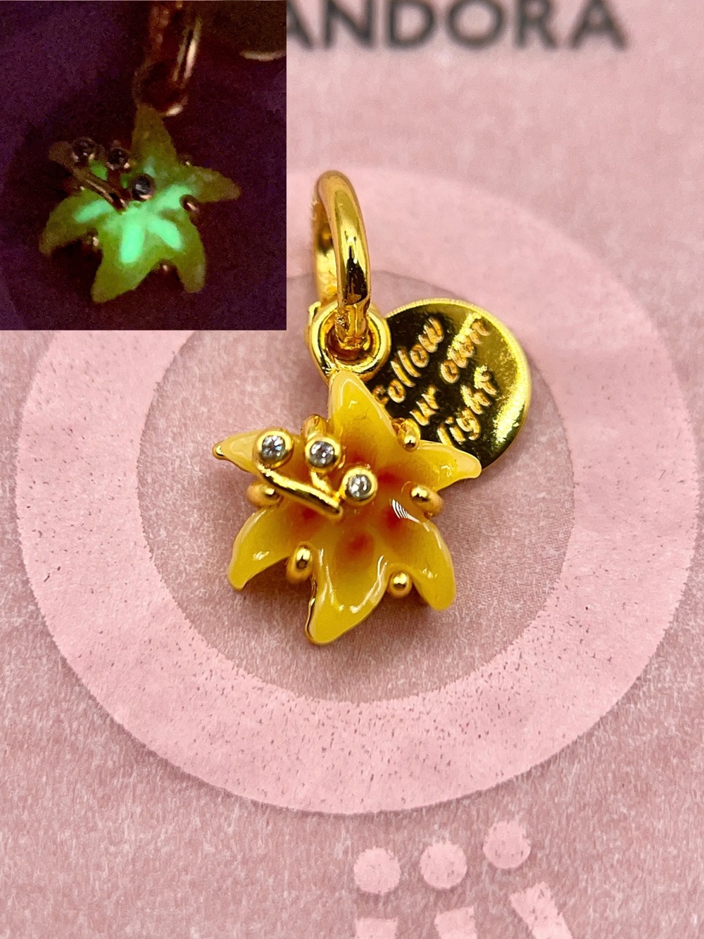 Pandora Disney Tangled Rapunzel Sundrop Flower Glow In The Dark Dangle Charm